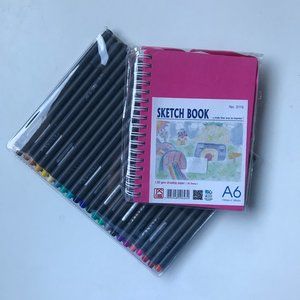 24 Colors Fineliner Pens Set + Brand New A6 Pink Spiral Notebook // Art Set